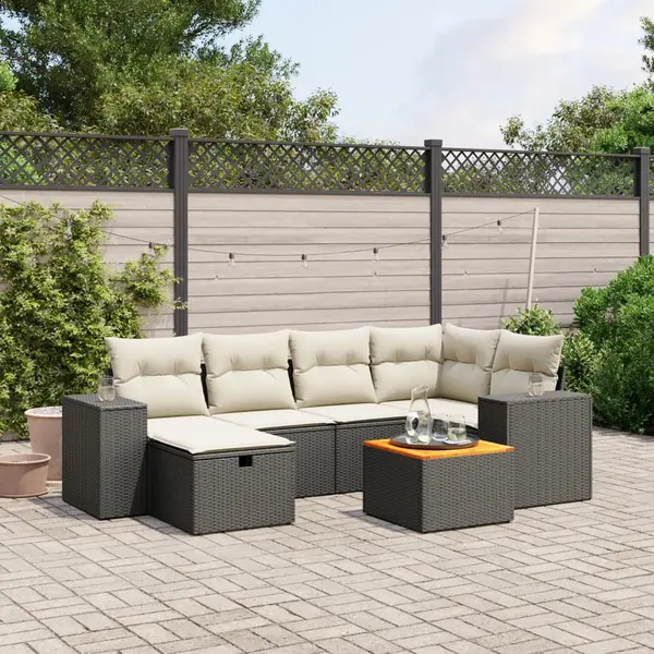 Gossi set canapele de gradina cu perne, 7 piese, negru, poliratan