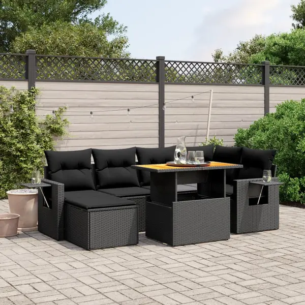 Gossi set canapele de gradina cu perne, 7 piese, negru, poliratan