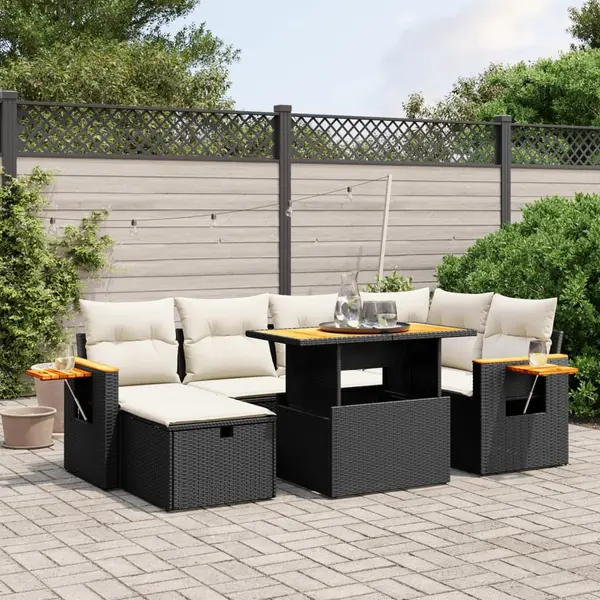 Gossi set canapele de gradina cu perne, 7 piese, negru, poliratan