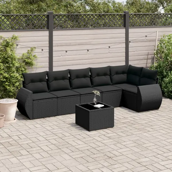 Gossi set canapele de gradina cu perne, 7 piese, negru, poliratan