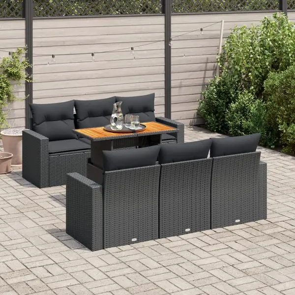 Gossi set canapele de gradina cu perne, 7 piese, negru, poliratan
