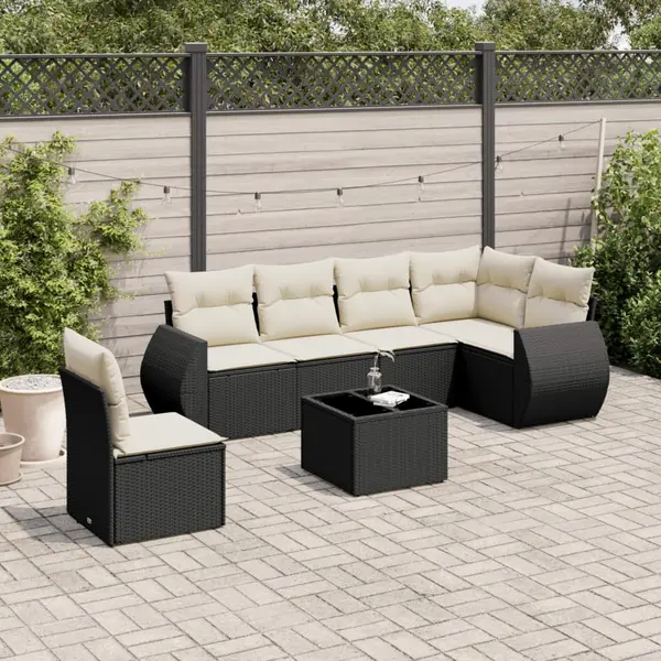 Gossi set canapele de gradina cu perne, 7 piese, negru, poliratan