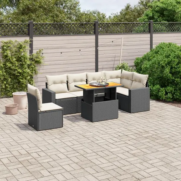 Gossi set canapele de gradina cu perne, 7 piese, negru, poliratan