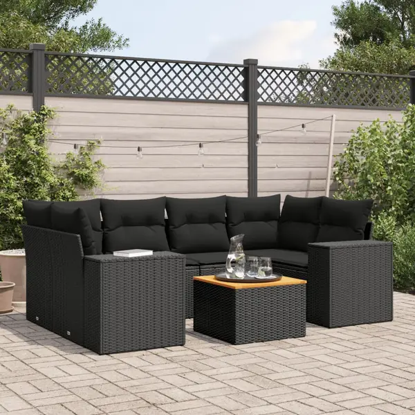 Gossi set canapele de gradina cu perne, 7 piese, negru, poliratan