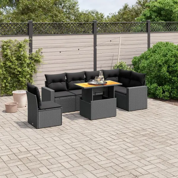 Gossi set canapele de gradina cu perne, 7 piese, negru, poliratan