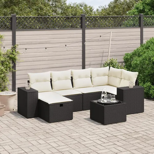 Gossi set canapele de gradina cu perne, 7 piese, negru, poliratan