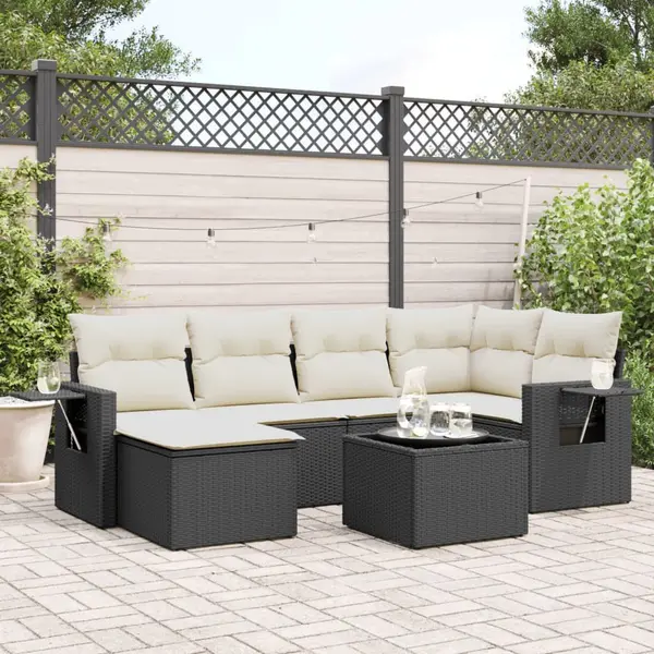 Gossi set canapele de gradina cu perne, 7 piese, negru, poliratan