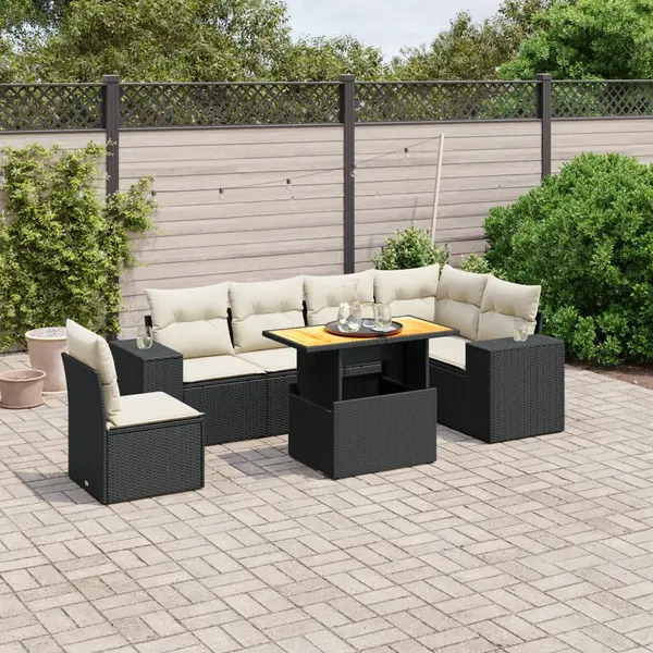 Gossi set canapele de gradina cu perne, 7 piese, negru, poliratan