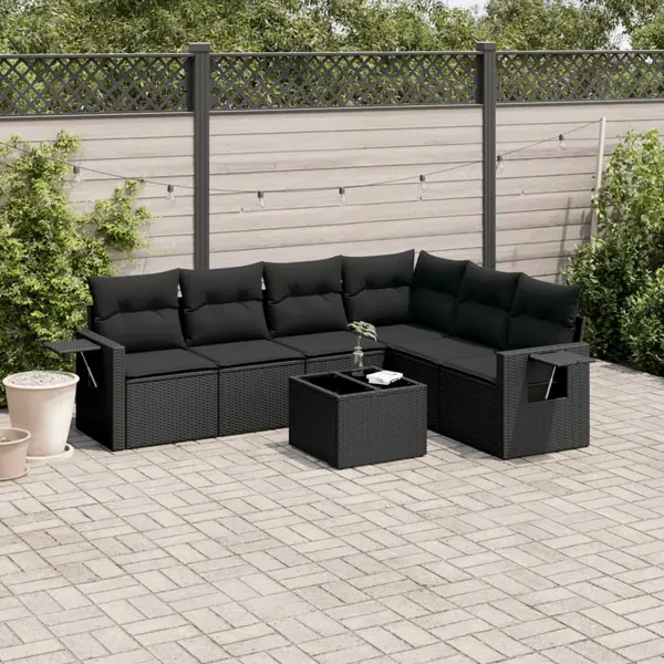 Gossi set canapele de gradina cu perne, 7 piese, negru, poliratan