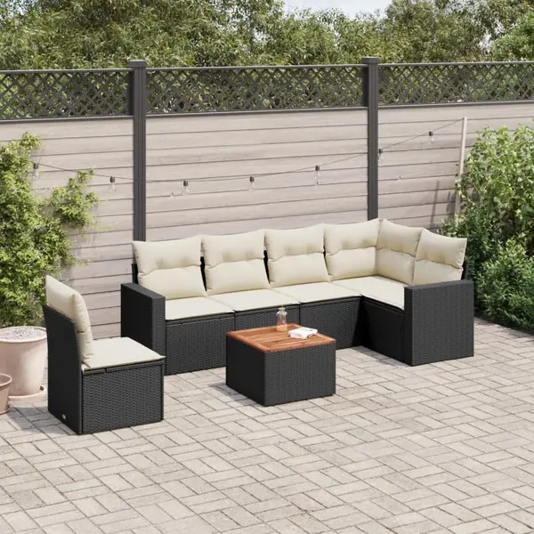 Gossi set canapele de gradina cu perne, 7 piese, negru, poliratan