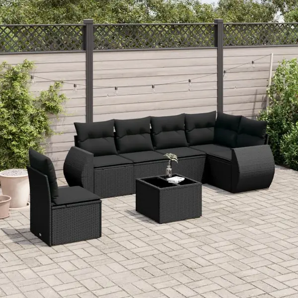 Gossi set canapele de gradina cu perne, 7 piese, negru, poliratan