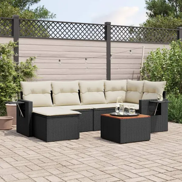 Gossi set canapele de gradina cu perne, 7 piese, negru, poliratan