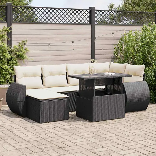 Gossi set canapele de gradina cu perne, 7 piese, negru, poliratan