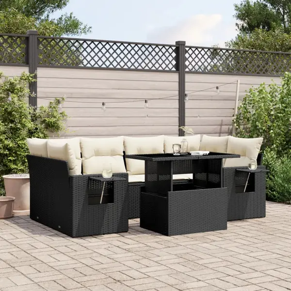 Gossi set canapele de gradina cu perne, 7 piese, negru, poliratan