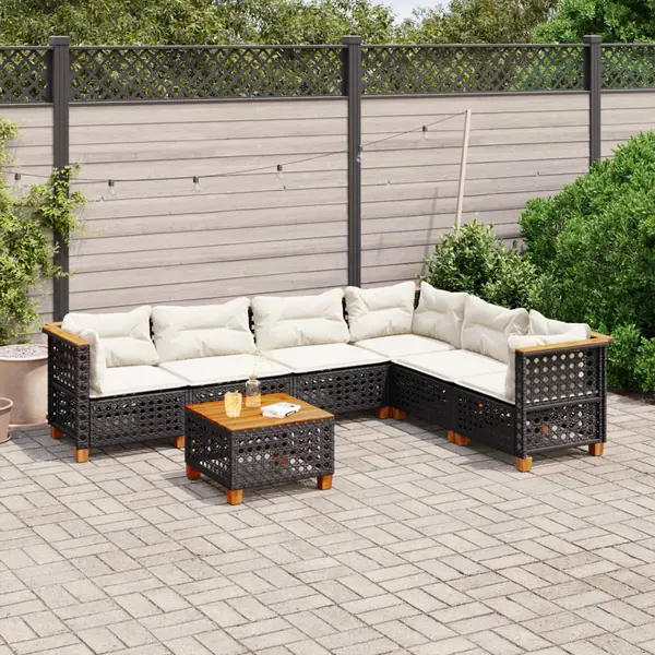 Gossi set canapele de gradina cu perne, 7 piese, negru, poliratan