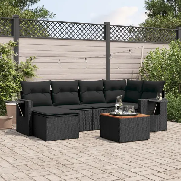 Gossi set canapele de gradina cu perne, 7 piese, negru, poliratan