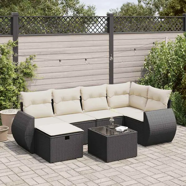 Gossi set canapele de gradina cu perne, 7 piese, negru, poliratan