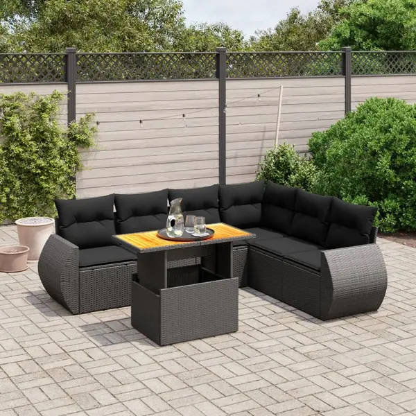 Gossi set canapele de gradina cu perne, 7 piese, negru, poliratan