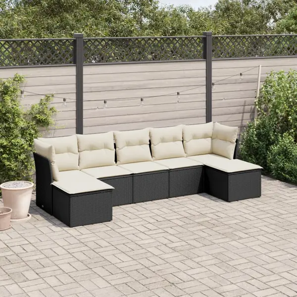 Gossi set canapele de gradina cu perne, 7 piese, negru, poliratan