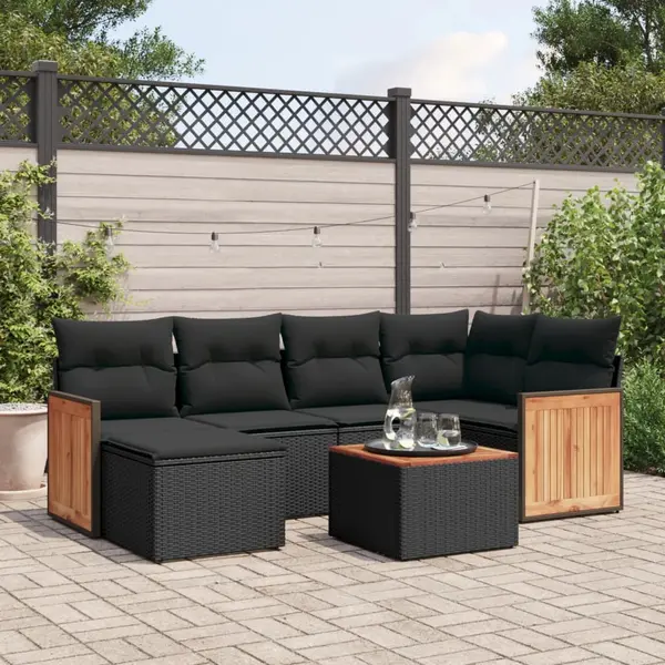 Gossi set canapele de gradina cu perne, 7 piese, negru, poliratan