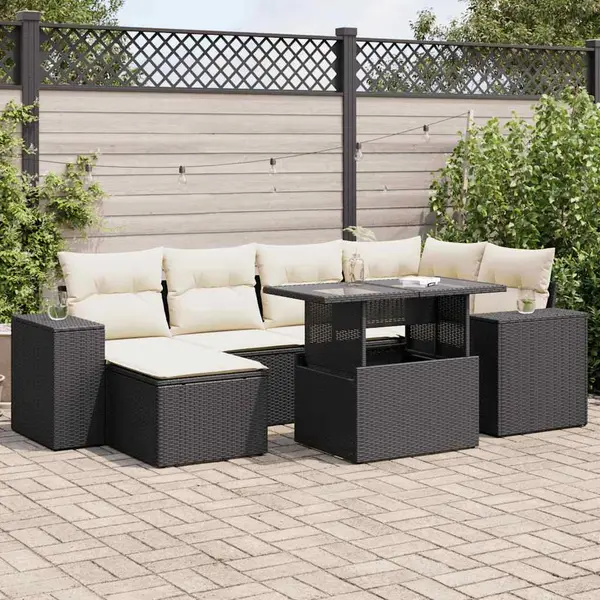 Gossi set canapele de gradina cu perne, 7 piese, negru, poliratan