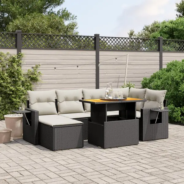Gossi set canapele de gradina cu perne, 7 piese, negru, poliratan