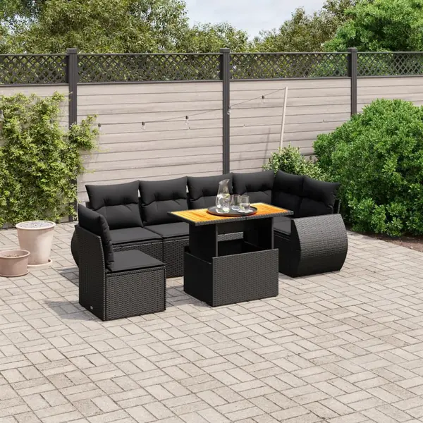 Gossi set canapele de gradina cu perne, 7 piese, negru, poliratan