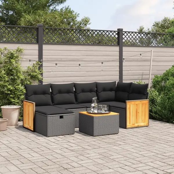 Gossi set canapele de gradina cu perne, 7 piese, negru, poliratan