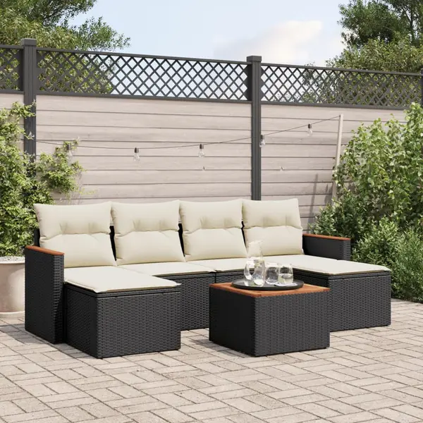 Gossi set canapele de gradina cu perne, 7 piese, negru, poliratan