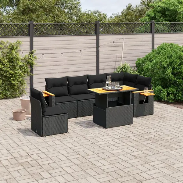Gossi set canapele de gradina cu perne, 7 piese, negru, poliratan