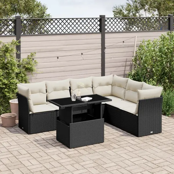 Gossi set canapele de gradina cu perne, 7 piese, negru, poliratan