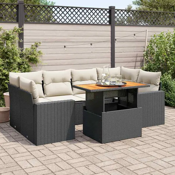 Gossi set canapele de gradina cu perne, 7 piese, negru, poliratan