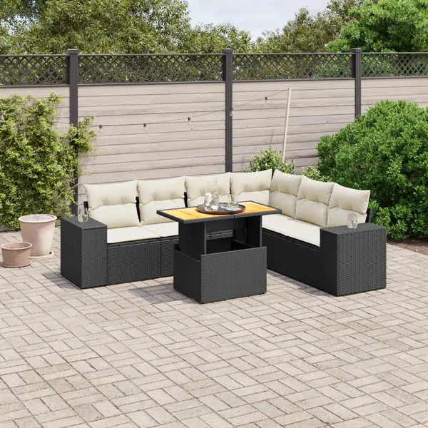 Gossi set canapele de gradina cu perne, 7 piese, negru, poliratan
