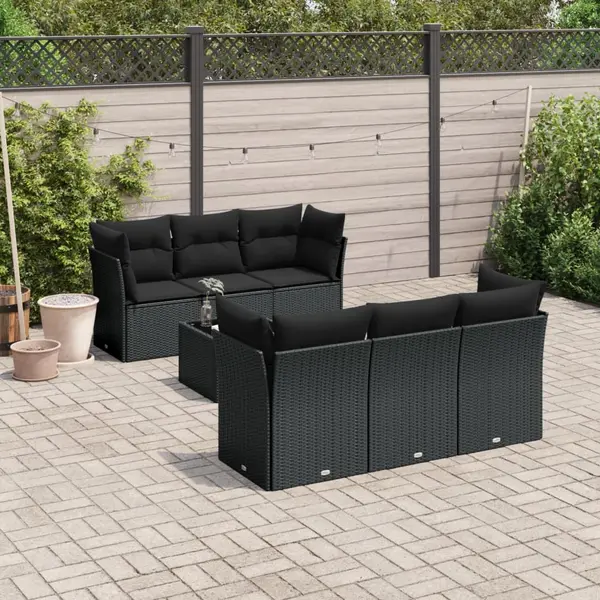 Gossi set canapele de gradina cu perne, 7 piese, negru, poliratan