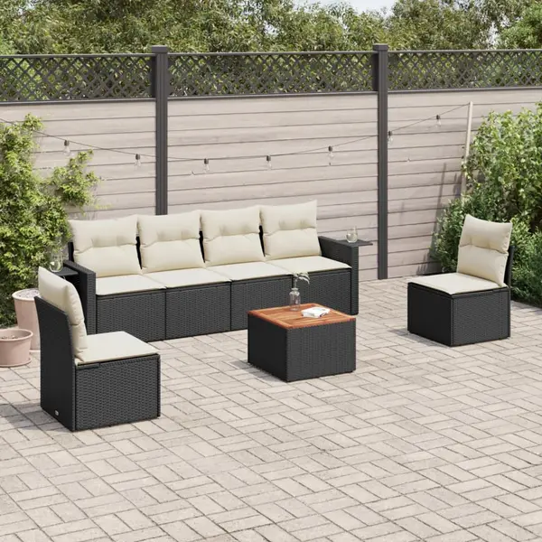 Gossi set canapele de gradina cu perne, 7 piese, negru, poliratan