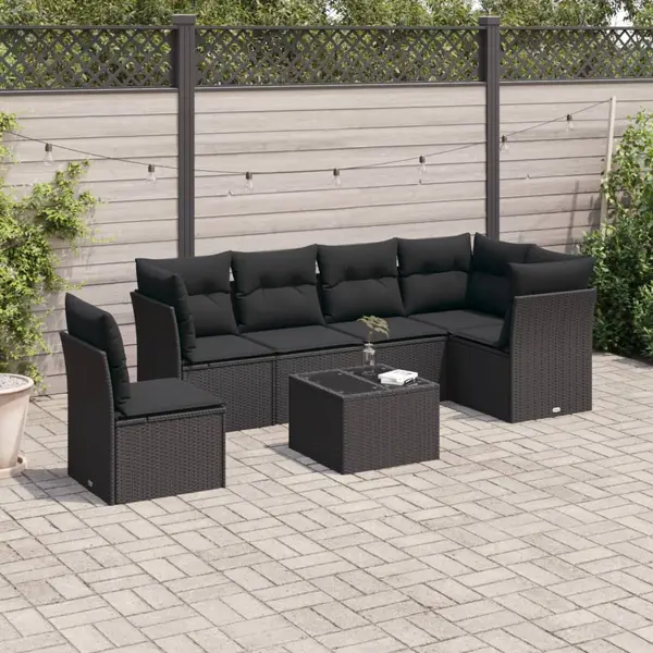 Gossi set canapele de gradina cu perne, 7 piese, negru, poliratan