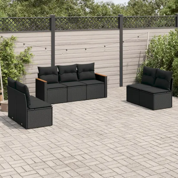 Gossi set canapele de gradina cu perne, 7 piese, negru, poliratan