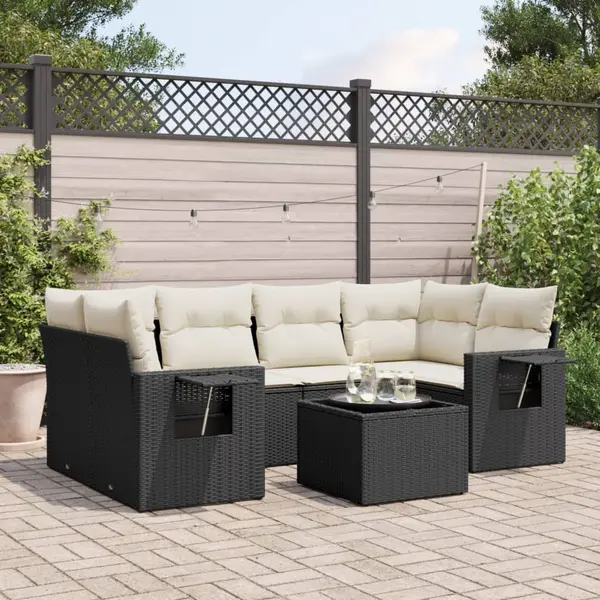 Gossi set canapele de gradina cu perne, 7 piese, negru, poliratan