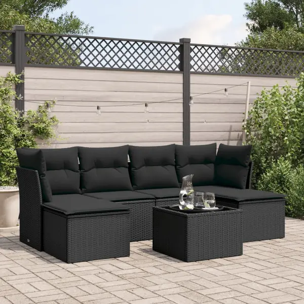 Gossi set canapele de gradina cu perne, 7 piese, negru, poliratan