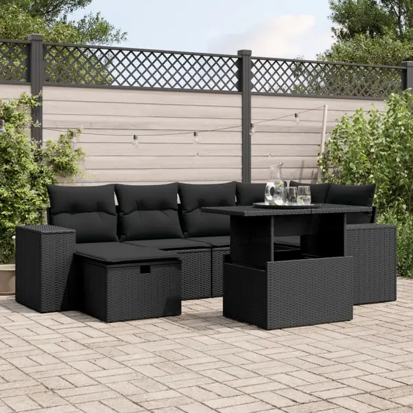 Gossi set canapele de gradina cu perne, 7 piese, negru, poliratan