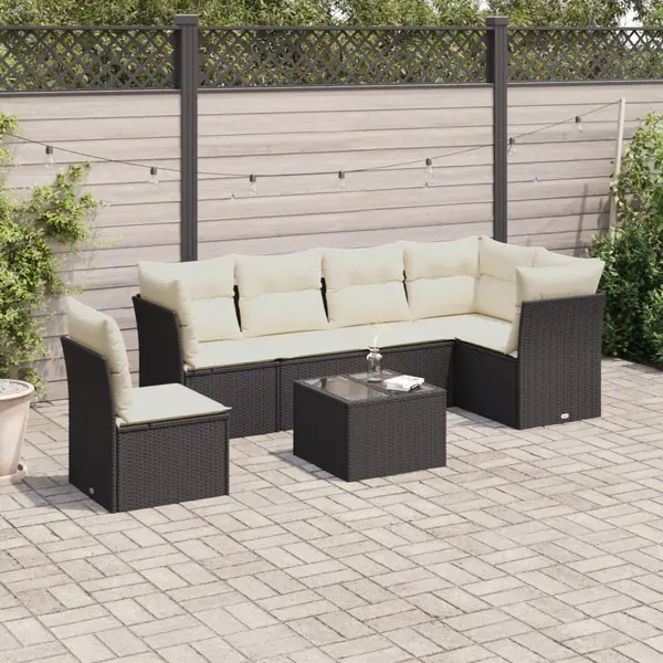 Gossi set canapele de gradina cu perne, 7 piese, negru, poliratan