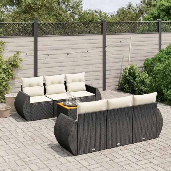 Gossi set canapele de gradina cu perne, 7 piese, negru, poliratan