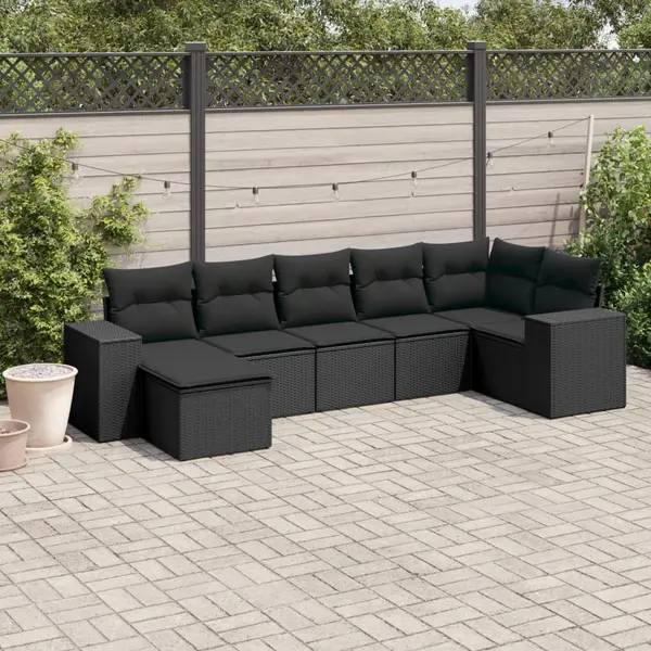 Gossi set canapele de gradina cu perne, 7 piese, negru, poliratan