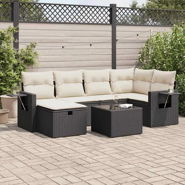 Gossi set canapele de gradina cu perne, 7 piese, negru, poliratan