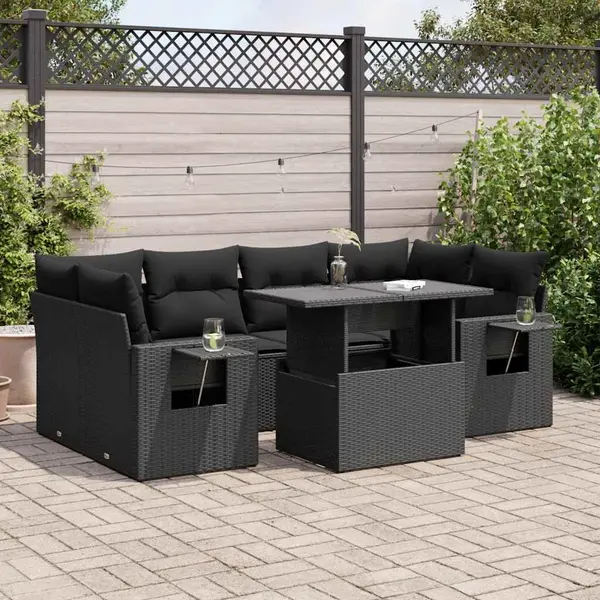 Gossi set canapele de gradina cu perne, 7 piese, negru, poliratan