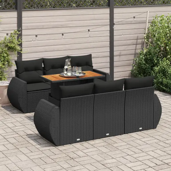 Gossi set canapele de gradina cu perne, 7 piese, negru, poliratan