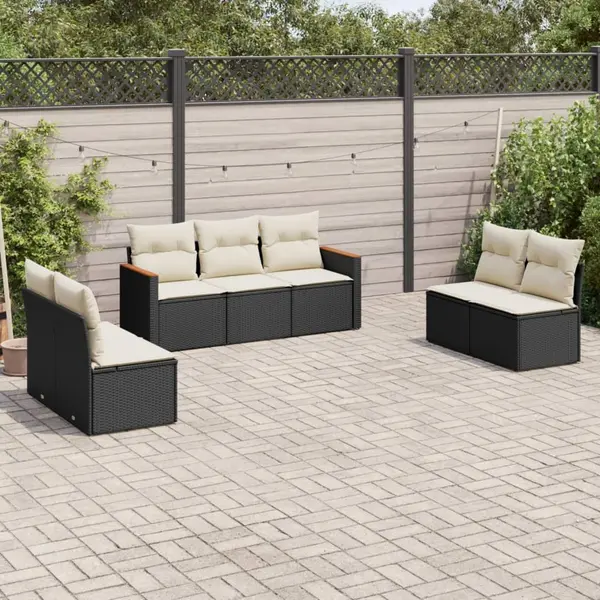 Gossi set canapele de gradina cu perne, 7 piese, negru, poliratan
