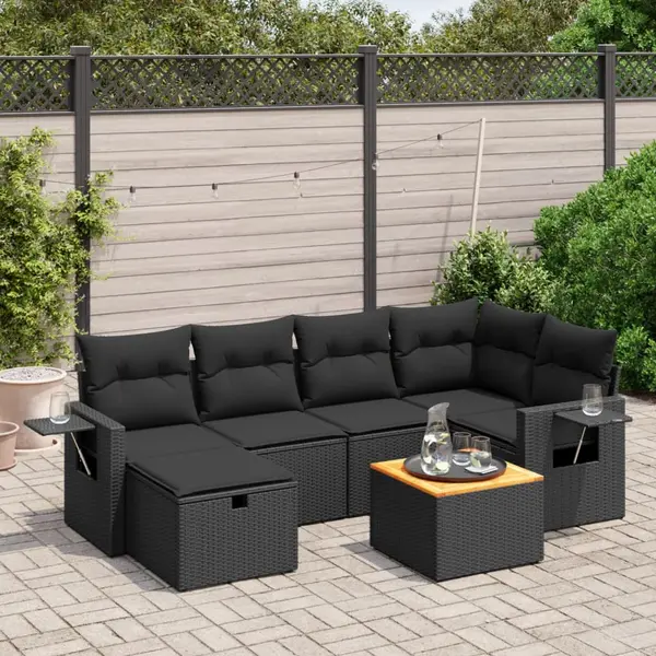 Gossi set canapele de gradina cu perne, 7 piese, negru, poliratan