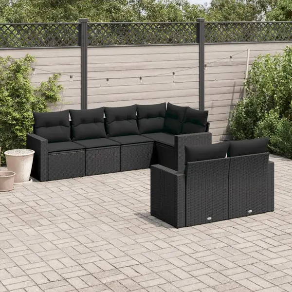Gossi set canapele de gradina cu perne, 7 piese, negru, poliratan