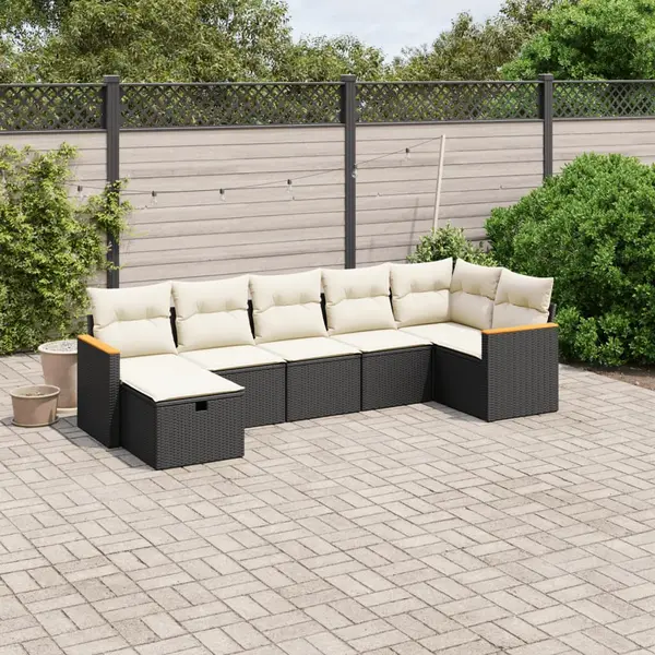 Gossi set canapele de gradina cu perne, 7 piese, negru, poliratan